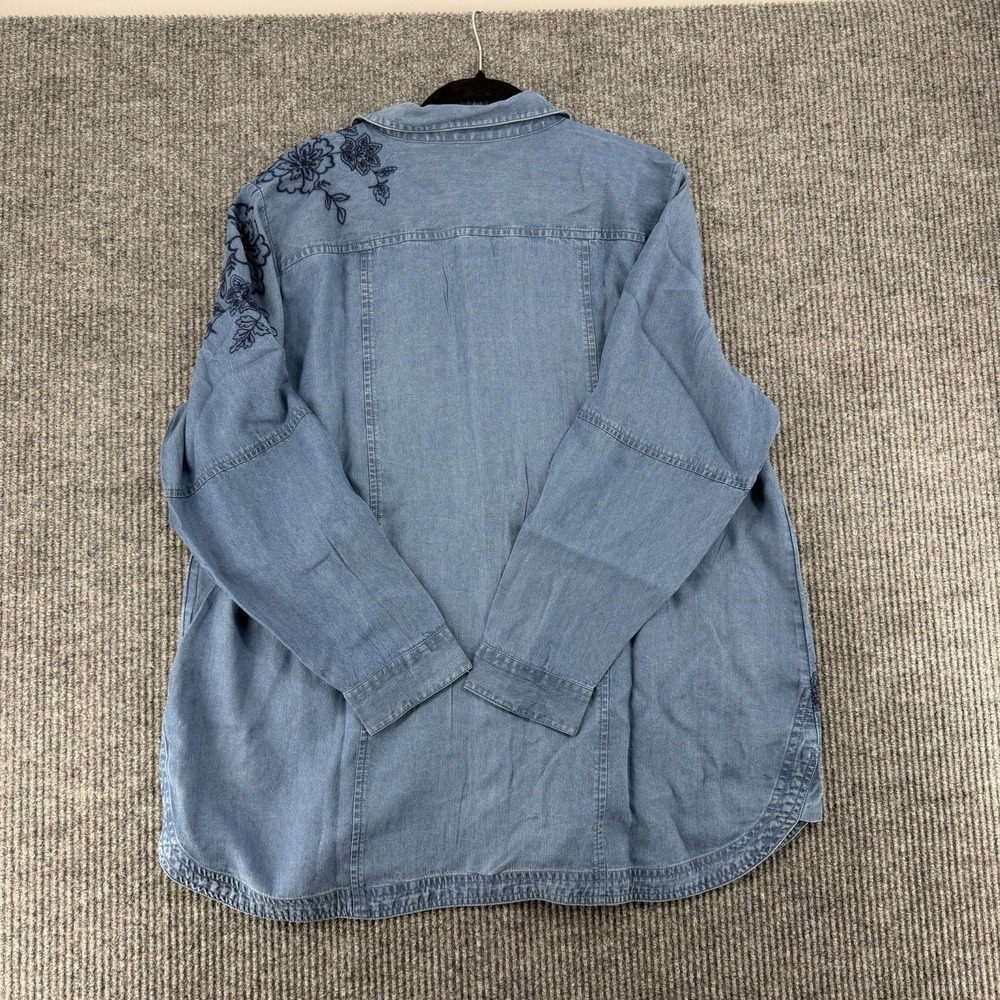 Tencel Chambray Floral Denim Shirt XL Oversized Boho Cottagecore Button Up NWT - Picture 6 of 9